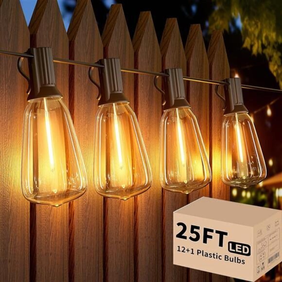 Other - Outdoor String Lights 25FT, Patio Lights with 13 pcs Shatterproof Dimmable Bulbs
